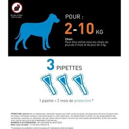 Frontline Spot On - Anti-puces et anti-tiques pour chien S 2-10 kg - 3 pipettes - Fipronil - Traitement DAPP