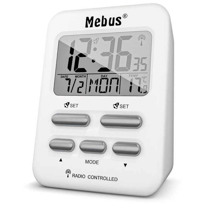 Mebus 25800 Réveil numérique avec contrôle radio et thermomètre blanc Mebus 25800 Réveil numérique avec contrôle radio et thermomètre blanc