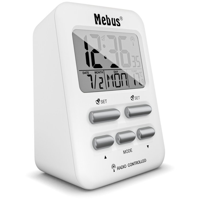 Mebus 25800 Réveil numérique avec contrôle radio et thermomètre blanc Mebus 25800 Réveil numérique avec contrôle radio et thermomètre blanc