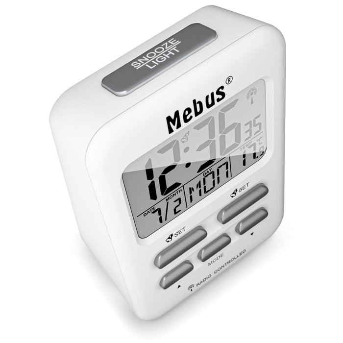 Mebus 25800 Réveil numérique avec contrôle radio et thermomètre blanc Mebus 25800 Réveil numérique avec contrôle radio et thermomètre blanc