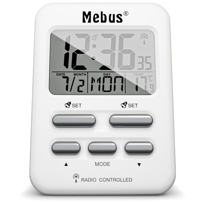 Mebus 25800 Réveil numérique avec contrôle radio et thermomètre blanc Mebus 25800 Réveil numérique avec contrôle radio et thermomètre blanc