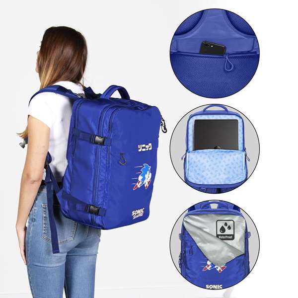 Karactermania Sac à dos Mercury Sonic Action 33 x 23 x 47 cm, grande capacité, compartiment pour ordinateur portable 17 pouces, imperméable