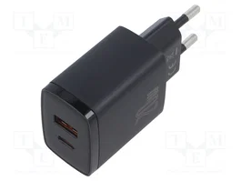BASEUS Chargeur USB 20W Noir avec USB-A et USB-C PD