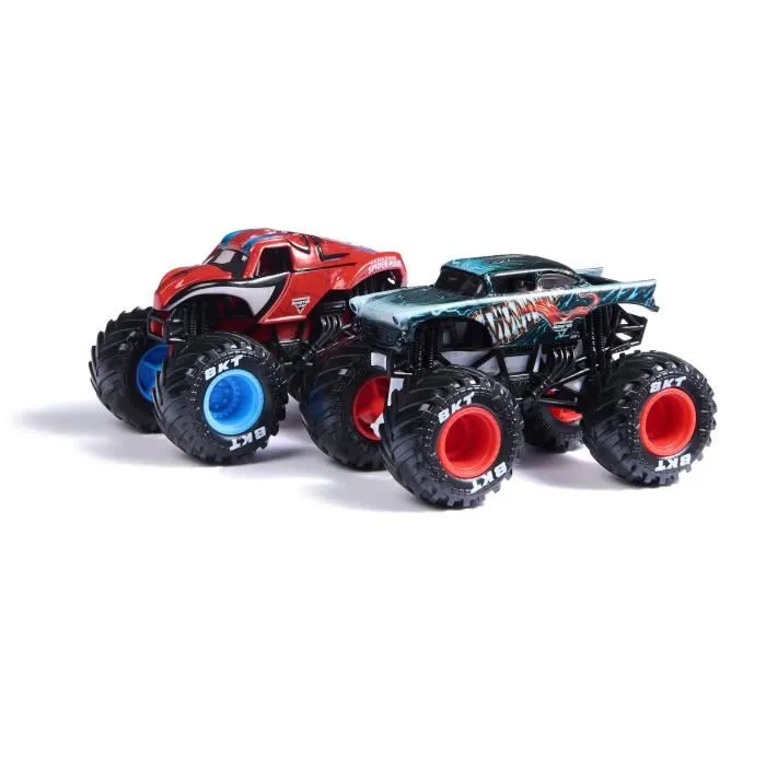 Spin Master 6070555 Coffret 2 Véhicules Monster Jam Marvel à l'échelle 1:64 - Monster Trucks avec Spider-Man, Black Panther, Iron Man