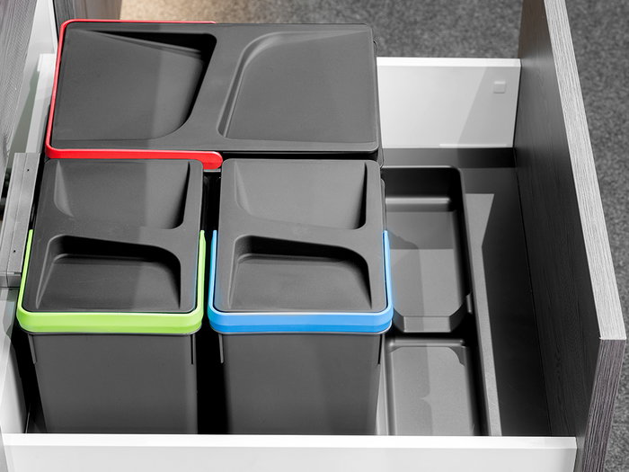 Emuca Base pour tiroirs de cuisine Recycle, 3 compartiments, module 900mm, Plastique Gris antracite