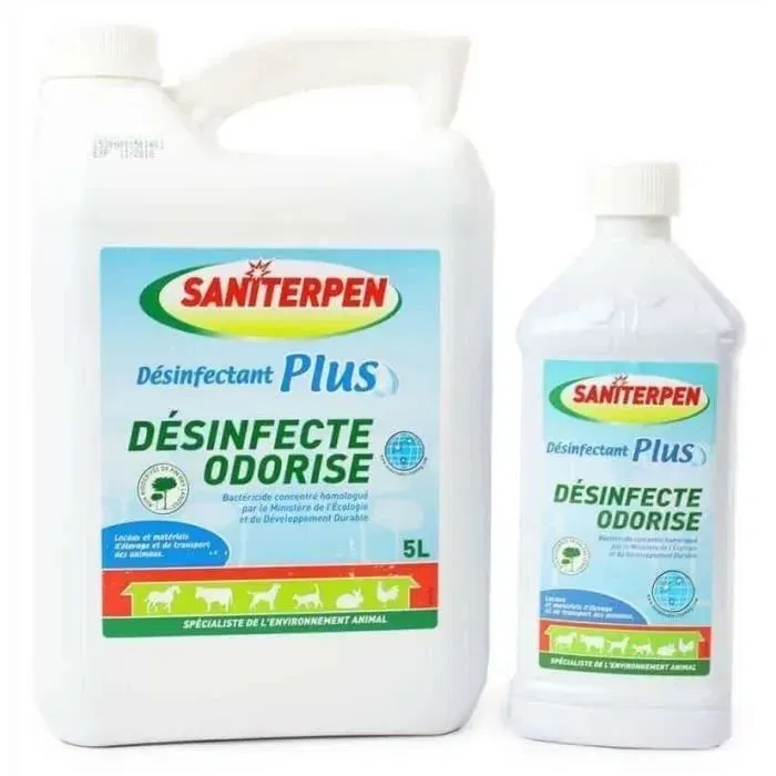 Saniterpen Plus 5L - Désinfectant concentré bactéricide à la Fraîcheur Verte pour habitat et transport animal (chenils, écuries, véhicules) Saniterpen Plus 5L - Désinfectant concentré bactéricide à la Fraîcheur Verte pour habitat et transport animal (chenils, écuries, véhicules)