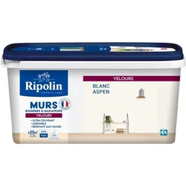 RIPOLIN - 447161 - Peinture Velours Blanc Aspen 2,5 L pour murs, boiseries et radiateurs - Qualité A+, fabriquée en France