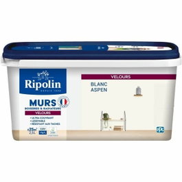 Ripolin Peinture Déco Murs, Boiseries & Radiateurs Blanc aspen Velours 2,5 L