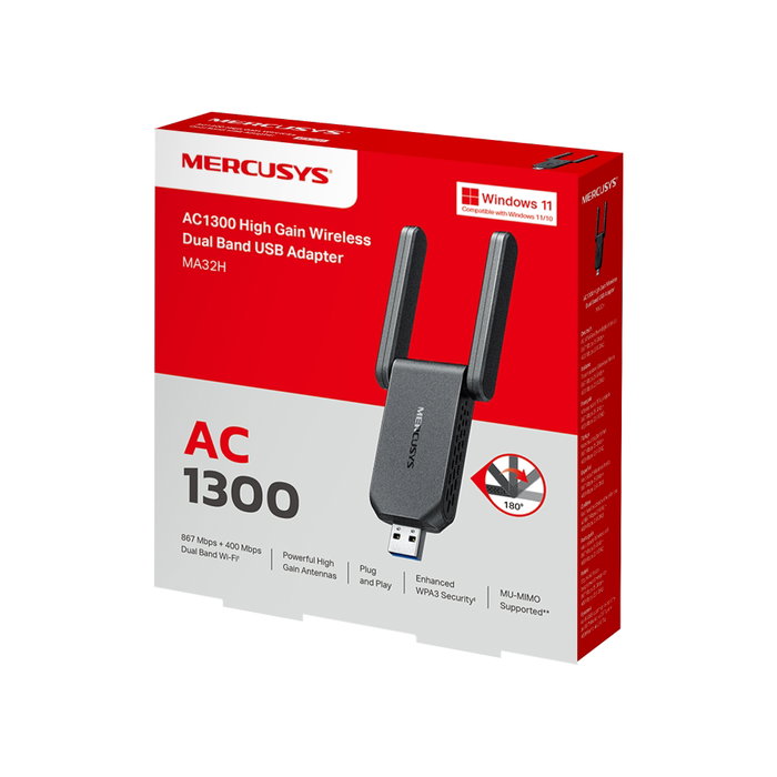 Mercusys MA32H Adaptateur Wi-Fi USB AC1300 avec 2 Antennes Mercusys MA32H Adaptateur Wi-Fi USB AC1300 avec 2 Antennes