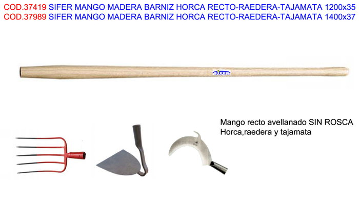 Manche en bois verni pour fourche droite, râteau et affûteur 1400x37 mm Manche en bois verni pour fourche droite, râteau et affûteur 1400x37 mm
