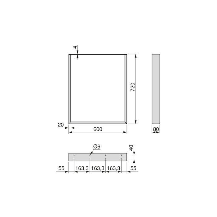 Emuca Jeu de pieds rectangulaires Square pour table, largeur 600mm, Acier, Peint en blanc