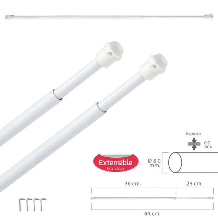 MAURER Lot de 2 barres de visillo extensibles 36/64 cm avec ressort et ventouses MAURER Lot de 2 barres de visillo extensibles 36/64 cm avec ressort et ventouses