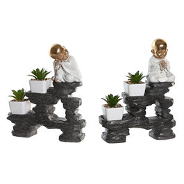 Figurine Décorative DKD Home Decor Noir Doré Blanc Résine Moine Oriental (21 x 7,5 x 25 cm) (2 Unités)