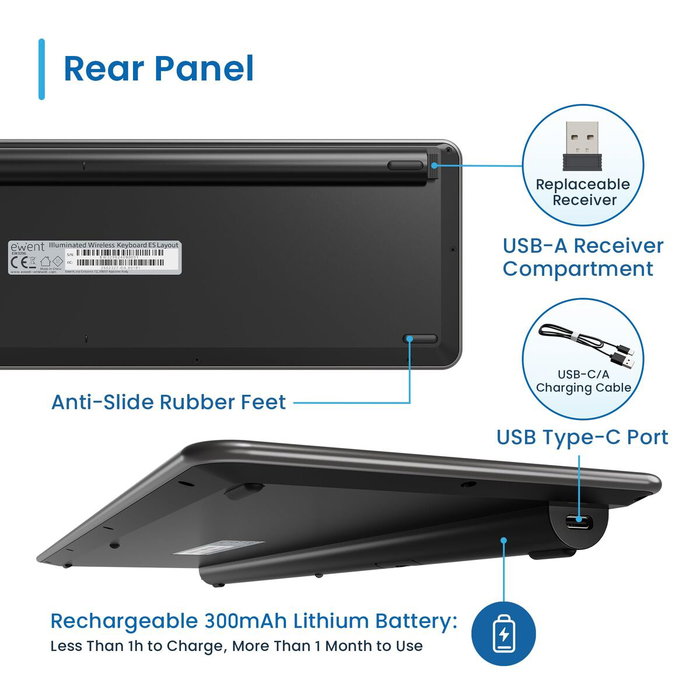Ewent EW3296 Clavier sans fil rétroéclairé Espagnol Ewent EW3296 Clavier sans fil rétroéclairé Espagnol