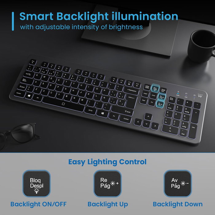 Ewent EW3296 Clavier sans fil rétroéclairé Espagnol Ewent EW3296 Clavier sans fil rétroéclairé Espagnol