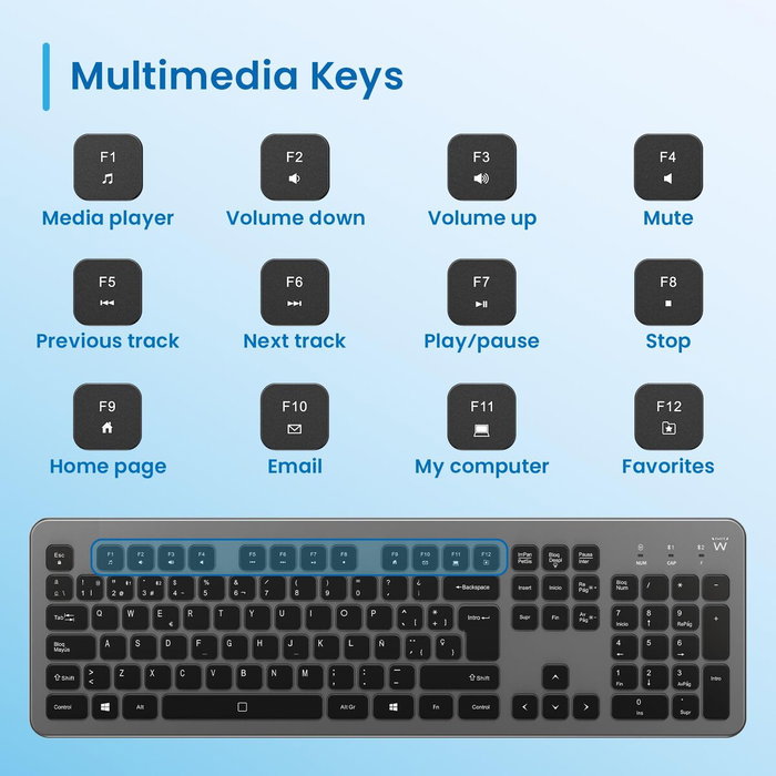Ewent EW3296 Clavier sans fil rétroéclairé Espagnol Ewent EW3296 Clavier sans fil rétroéclairé Espagnol
