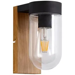 Brilliant Applique extérieure CABAR - Luminaire IP44 métal et verre couleur bois foncé/noir - E27 40W - Dimensions H21xP16xL10xD0cm
