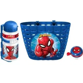 Disney - Set Corbeille + Bidon + Sonnette SPIDER-MAN - Pour vélo, trottinette ou tricycle enfant - 3 ans et plus - Bleu et Rouge