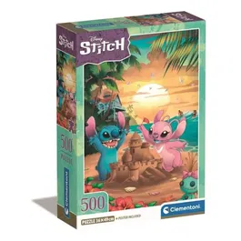Clementoni Puzzle 500 pièces Stitch compact, pour enfants à partir de 3 ans, thème dessins animés, avec poster, dimensions 49 x 36 cm