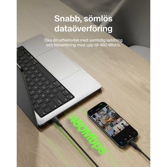Belkin Câble USB-C vers USB-C BoostCharge Pro 240W Tressé 2m Noir Belkin Câble USB-C vers USB-C BoostCharge Pro 240W Tressé 2m Noir