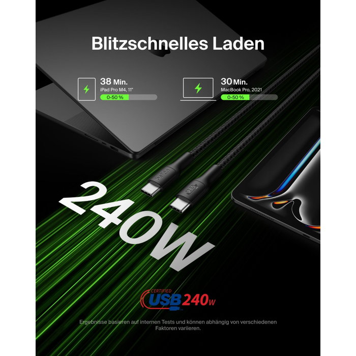 Belkin Câble USB-C vers USB-C BoostCharge Pro 240W Tressé 2m Noir Belkin Câble USB-C vers USB-C BoostCharge Pro 240W Tressé 2m Noir