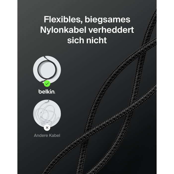 Belkin Câble USB-C vers USB-C BoostCharge Pro 240W Tressé 2m Noir Belkin Câble USB-C vers USB-C BoostCharge Pro 240W Tressé 2m Noir