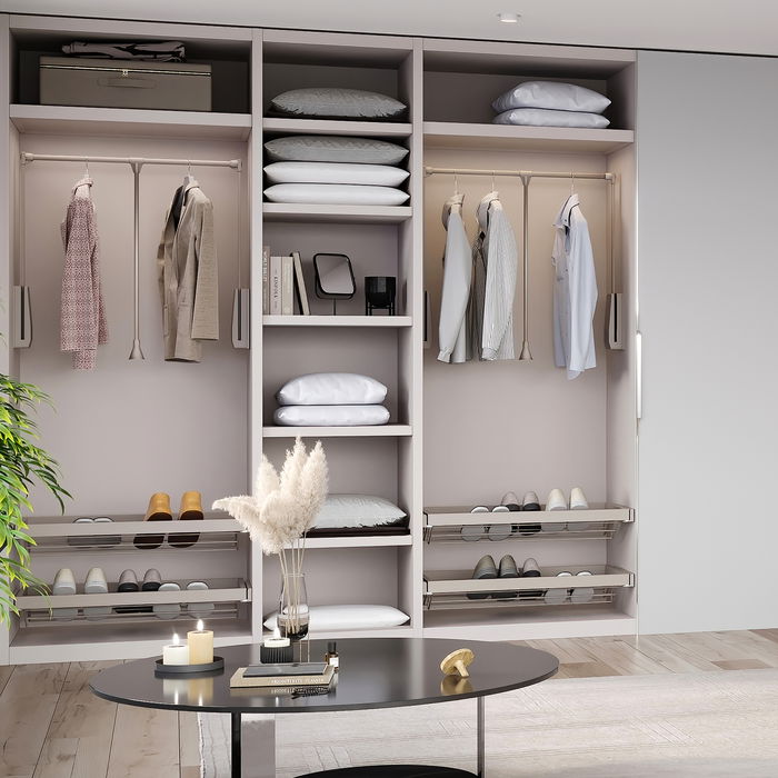 Emuca Penderie rabattable pour armoire Hang, 450 - 600, Peint gris pierre, Acier et Plastique.