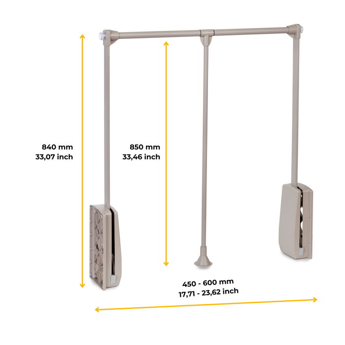 Emuca Penderie rabattable pour armoire Hang, 450 - 600, Peint gris pierre, Acier et Plastique.