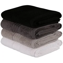 Ensemble de 4 serviettes à main - 50 x 90 cm - Blanc, Gris, Anthracite, Noir