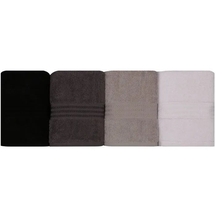 Ensemble de 4 Serviettes de Bain en Coton 100%, 50 x 90 cm, Couleurs Neutres (Blanc, Gris, Anthracite, Noir)