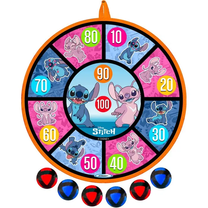 Disney - Cible de fléchettes avec balles scratch Stitch 36 cm - Double face avec 6 balles - Développe coordination et précision