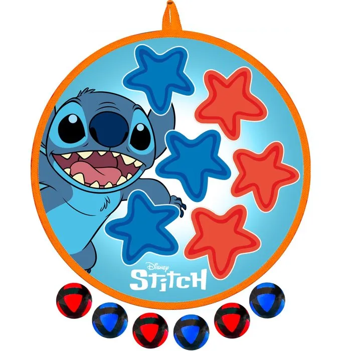 Disney - Cible de fléchettes avec balles scratch Stitch 36 cm - Double face avec 6 balles - Développe coordination et précision