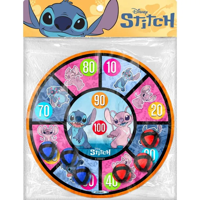 Disney - Cible de fléchettes avec balles scratch Stitch 36 cm - Double face avec 6 balles - Développe coordination et précision