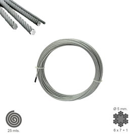 WOLFPACK LINEA PROFESIONAL Câble Galvanisé 5 mm (Rouleau de 25 Mètres) Dimensions 6 x 7+1