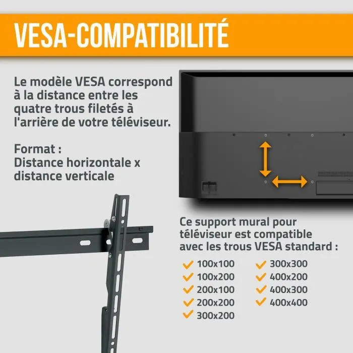 Nanook Support mural inclinable pour télévision 32-55 pouces, max 100 kg, installation facile, pour écran LCD/LED, noir - Référence NANOOK