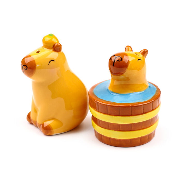 PUCKATOR Set de salière et poivrière Capybara en céramique dolomite, rechargeable par le bas