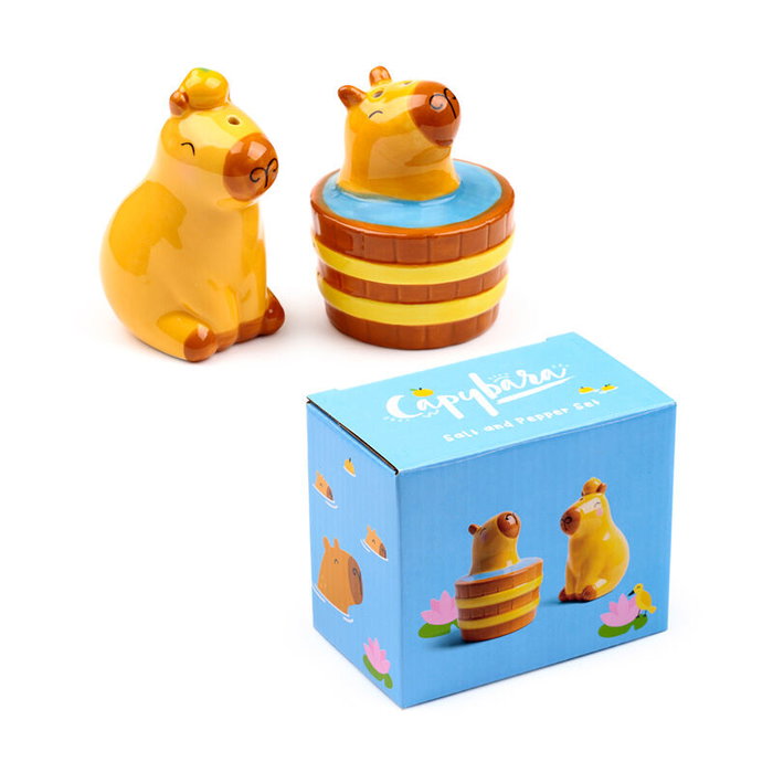 PUCKATOR Set de salière et poivrière Capybara en céramique dolomite, rechargeable par le bas