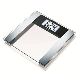 Beurer BG-17 Bascule Diagnostique Digitale en Verre avec Mesure de Masse Grasse, Masse Musculaire et Eau Corporelle - Electrodes Inox