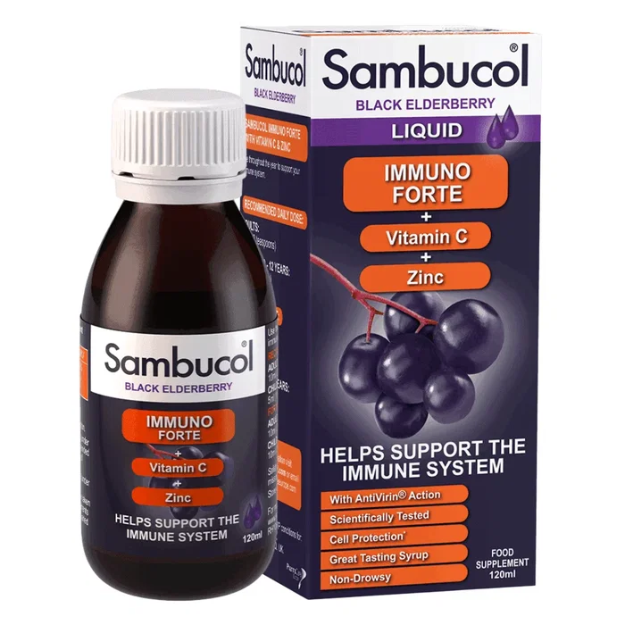 Sambucol Immuno Forte Sirop au Sureau Noir, Vitamine C et Zinc 120 ml Sambucol Immuno Forte Sirop au Sureau Noir, Vitamine C et Zinc 120 ml