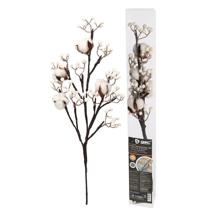 GSC Evolution Branche décorative LED fleurs de coton et baies blanches 0,55 m Lumière chaude GSC Evolution Branche décorative LED fleurs de coton et baies blanches 0,55 m Lumière chaude