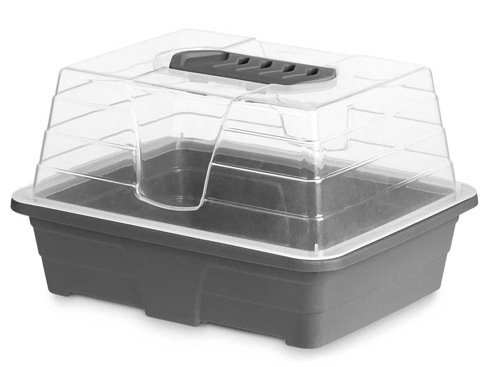 Ibergarden Mini-serre en plastique transparent et gris 1,4 L avec aération 21,5x12,8x17,4 cm (Set de 16) Ibergarden Mini-serre en plastique transparent et gris 1,4 L avec aération 21,5x12,8x17,4 cm (Set de 16)