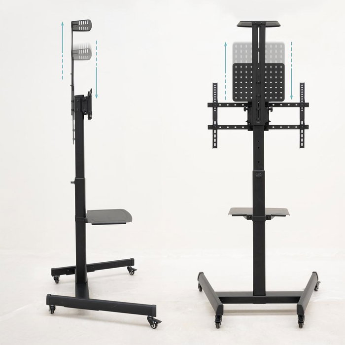 TooQ COMETA Support Mural pour Écran 37-70" Rotatif 90° avec Roues, VESA 200x200-600x400, Hauteur Réglable, Noir
