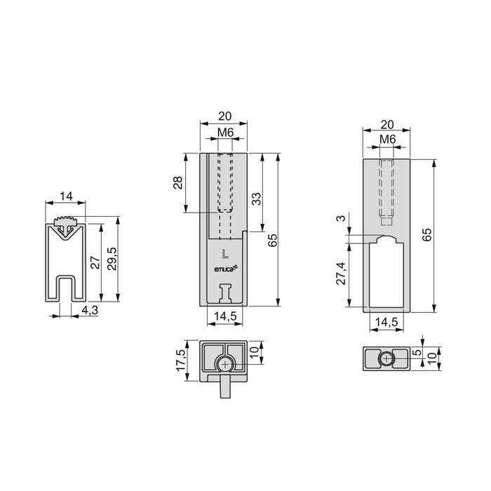 Emuca Lot de 2 rails de penderie Luxe de 1,15 m de long avec supports, Aluminium et Plastique, Peint en noir texturé