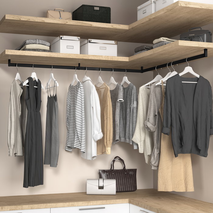 Emuca Lot de 2 rails de penderie Luxe de 1,15 m de long avec supports, Aluminium et Plastique, Peint en noir texturé