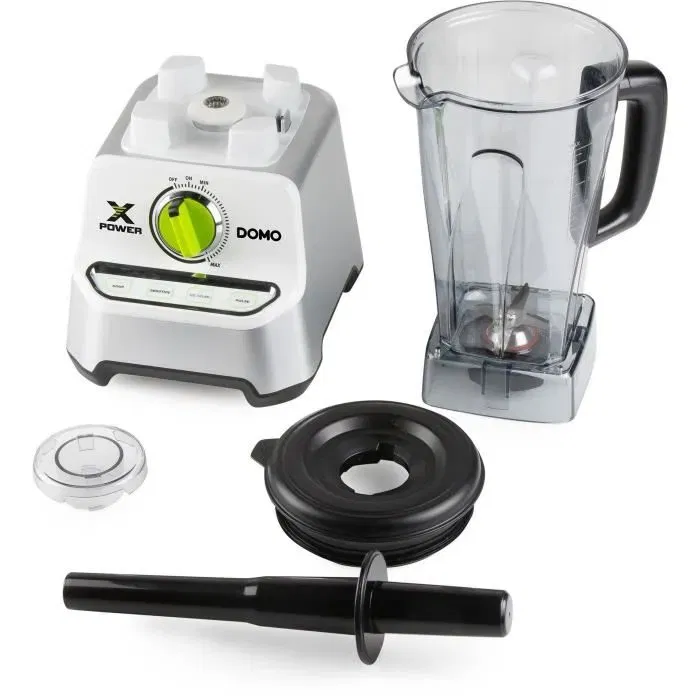 DOMO Blender XPOWER DO747BL - Mixeur 1500 W 2 L, Vitesse variable, 6 Lames, 45000 tours/min, pour Smoothies, Glace pilée, Soupes - Gris