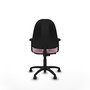 Chaise de bureau Algarra avec mécanisme de contact permanent de base, recouverte de tissu rose. Équipée d'une base en polyamide noir, d'accoudoirs 2D et de roulettes autobloquantes