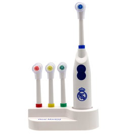 Cepillo BRANDS - Brosse à dents électrique officielle Real Madrid avec 3 brossettes de rechange colorées - Fonctionne avec piles AA