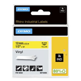 Dymo Rhino Ruban d'étiquetage industriel en vinyle Noir sur jaune 12mm x 5,5m