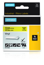 Dymo Ruban Rhino 18432 - Ruban adhésif industriel vinyle, texte noir sur fond jaune, format L