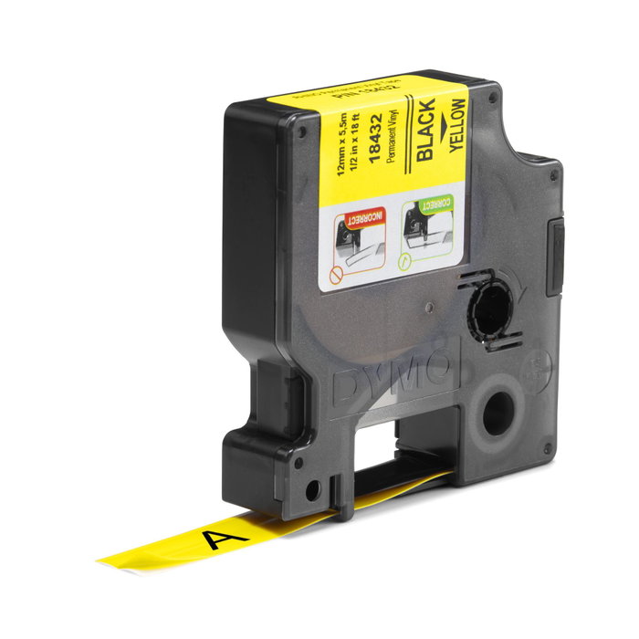 Dymo Rhino Ruban d'étiquetage industriel en vinyle Noir sur jaune 12mm x 5,5m